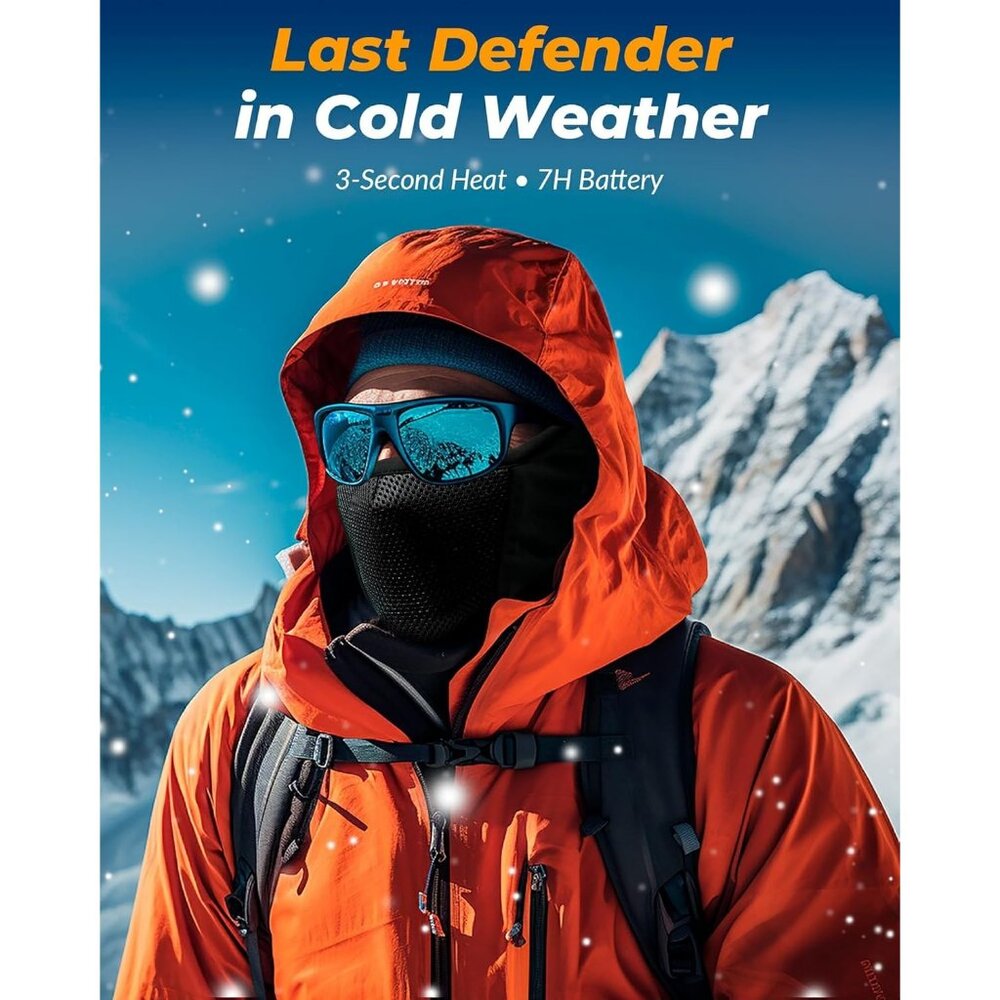 Men Black soft and warm heated Unisex Balaclava Snowboard Cold Protection - Picture 2 of 8